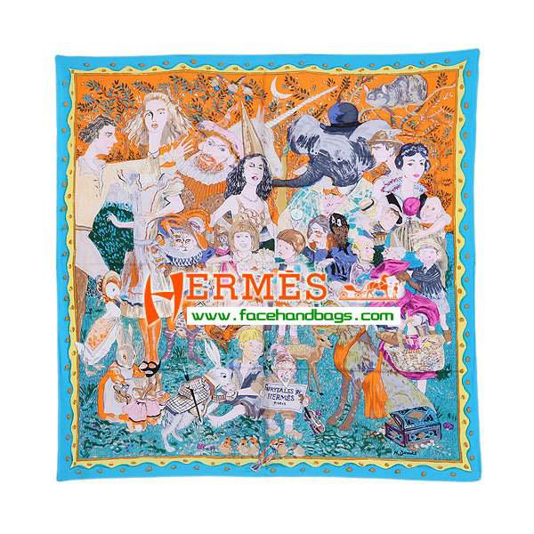 Hermes 100% Silk Square Scarf Blue HESISS 87 x 87 - Click Image to Close